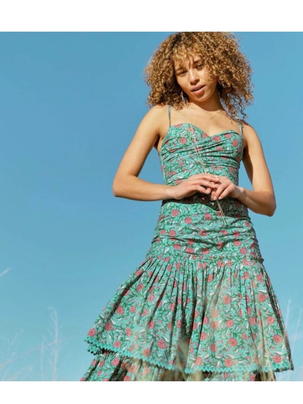 EDDY Helen Tiered Maxi Dress Teal & Cerise Floral